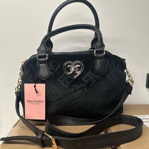 Juicy Couture Glizted Out Velour Logo Satchel Bag Black Liquorice Purse New